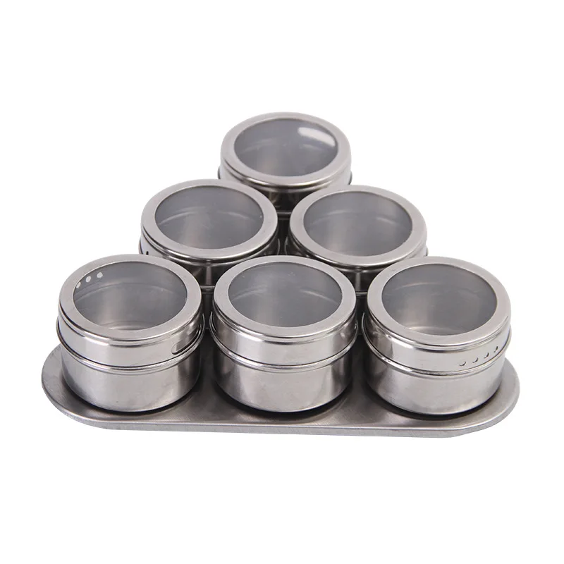 

Hot BBQ Stainless Steel Seasoning Jar Transparent Cover Magnetic With Bottom Plate, Silver