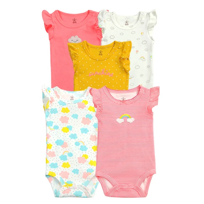 

Knitted cotton infant boutique clothing jumpsuit rompers baby onesie 5-piece set for girls, 5pcs different color per set as picture