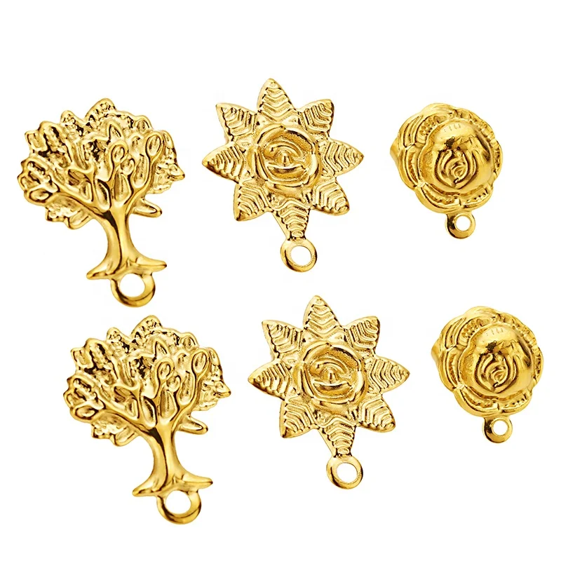 

10Pcs Fashion Stainless Steel Stereoscopic Sunflower Rose Tree of Life Stud Earrings For DIY Making Accessories Women Jewelry