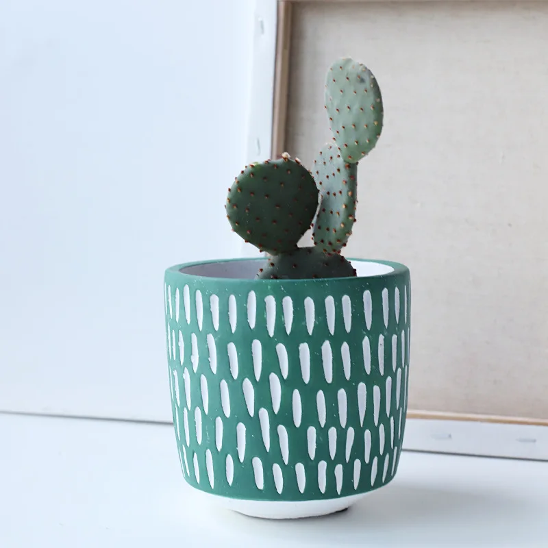 

Cement flower pots green striped succulent potted table top indoor horticultural ceramics Plants Pots, Customized color