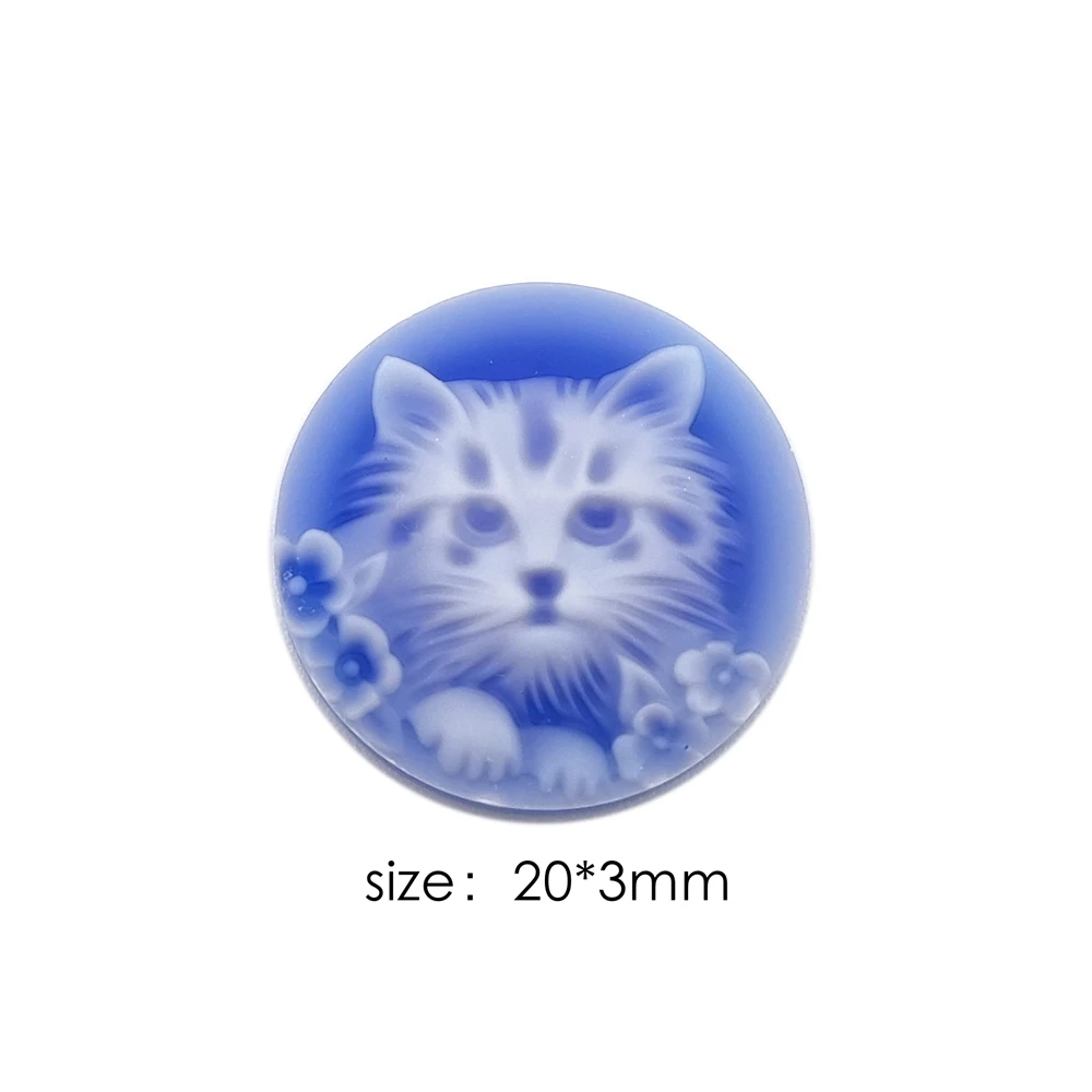

Top Quality Round 20mm Natural Genuine Blue Agate Carved Animal Cat Kitten Loose Cameo For Brooch Necklace Pendant Ring Making, Multi