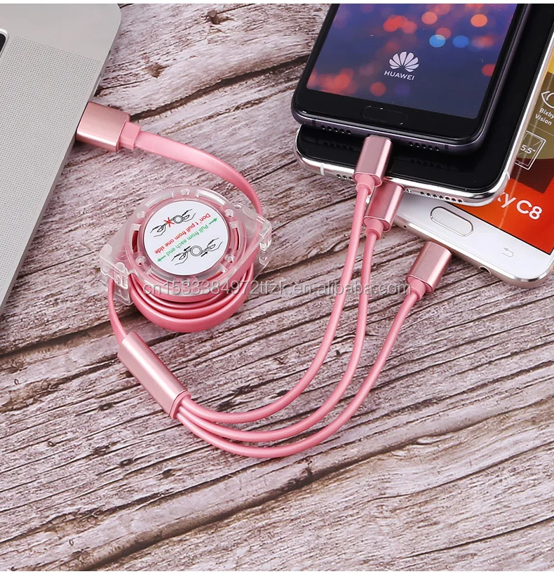 One for three retractable multi-USB charging cable Micro USB Type C cable Mobile phone charger cable - ANKUX.COM