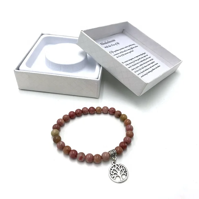 

Handmade tree of life natural stone bracelet with instruction manual rhodochrosite