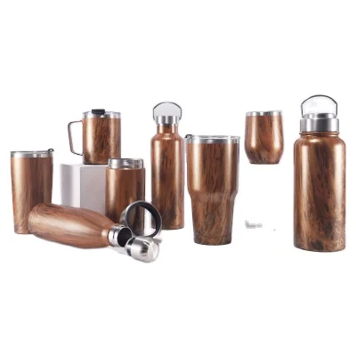 

custom stainless steel flask double wall water bottle vacuum insulated tumbler wood design, Customized colors acceptable