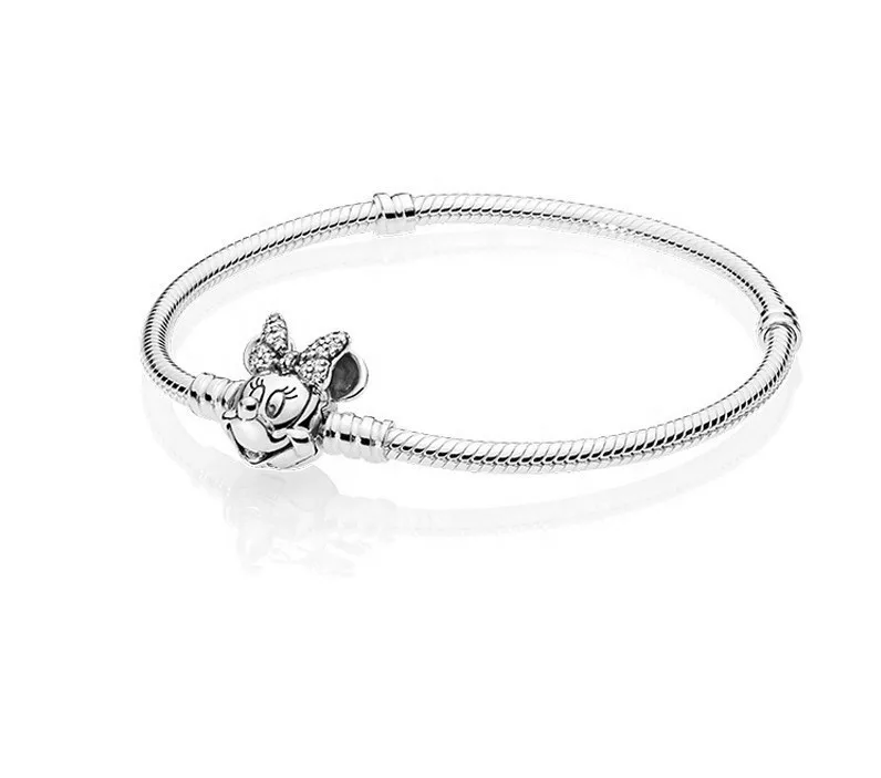 

2020 New Mickey Mouse Pendant DIY Beaded Bracelet Female Jewelry Silver 925 Platinum Plata Charm Exquisite