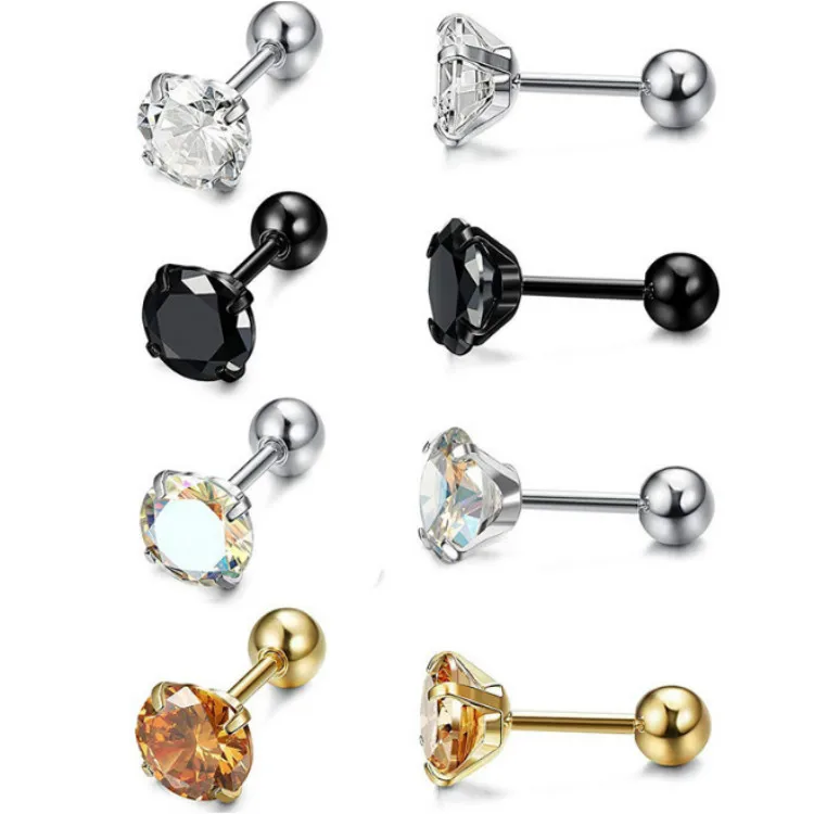 

Factory direct new steel color 3mm round four-claw zircon body piercing with ball ear bone nail navel piercing jewelry