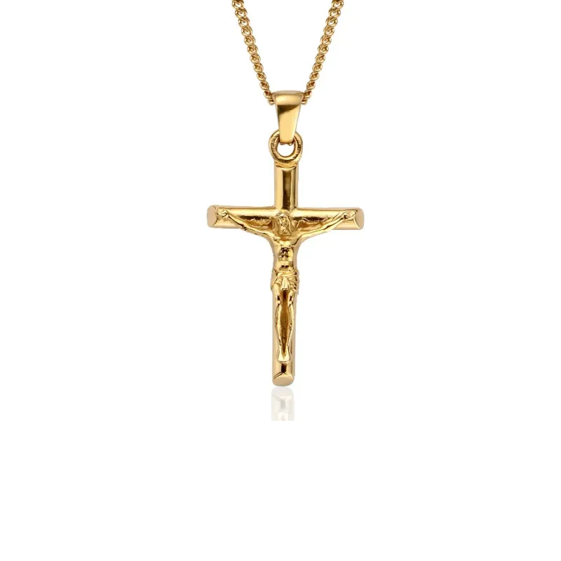 

Luxury women men curb link chain stainless steel crucifix gold necklace, Gold/rose gold/silver