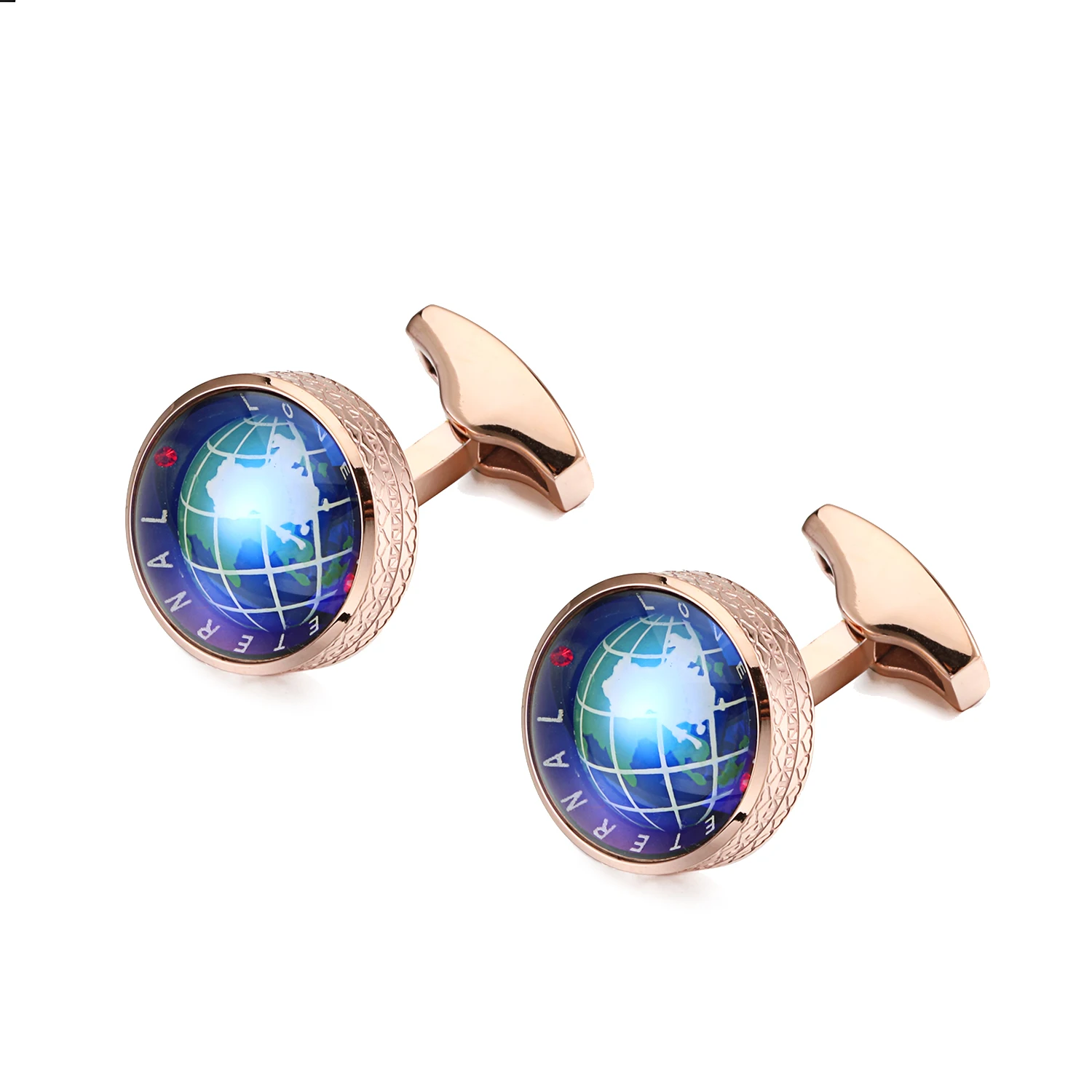 

New Products Earth Cufflinks High Quality Stainless Steel Rose/Blue/Silver/Gold Rotate Cuff links For Men's, Silver/gold/rose gold/blue