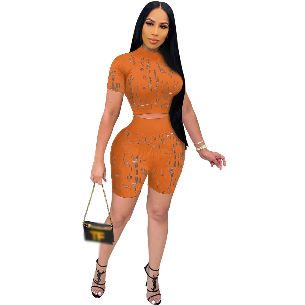 

BN7179 Wholesale stretch fabric outfits for women sexy hollow out women's skinny sets short sleeve two piece short set