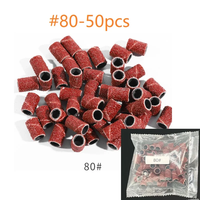 

NAD002 50pcs Mounted Cylindrical Grinding round Heads Abrasive Sleeves Sanding Bands For Nail Drill bits Manicure Tools