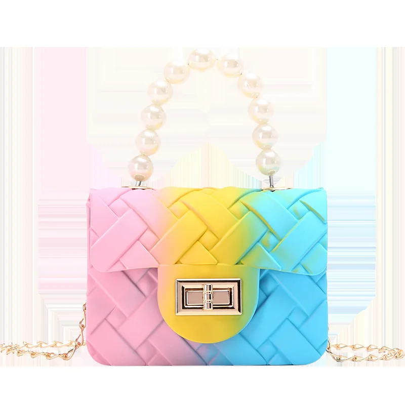 

BG-0206 Tie Dye Trendy Small 2021 Woven Pattern Spray Color Portable Pearl Jelly Bag Custom Mini One-shoulder Handbag, 6 colors