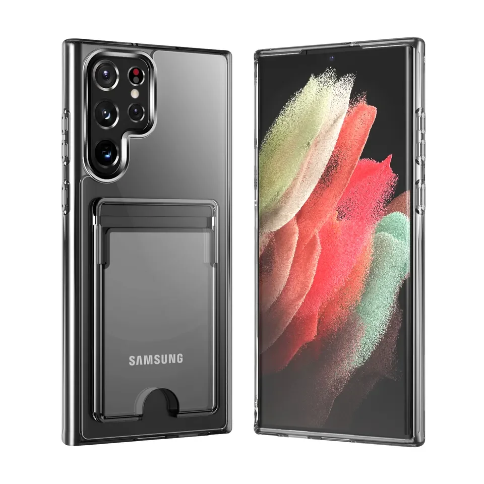 

Bumper Hard Acrylic PC Phone Back Cover For Samsung S23 Ultra S22 Card Holder Clear Design Case For Samsung Note20 Ultra