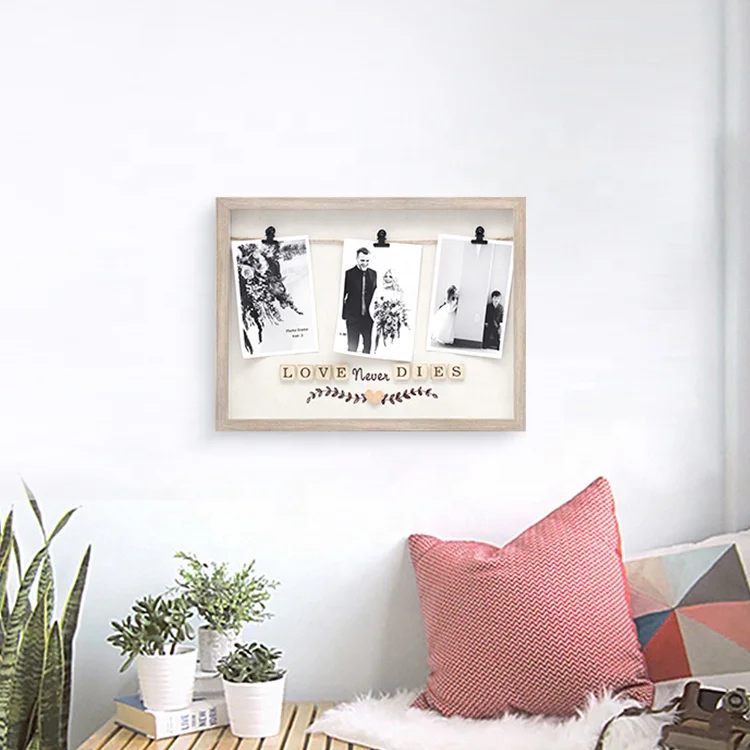 

China Manufacture Wholesale New Design Wall Decorative Art With Metal Clip Multi Photo Frame Wood Memo Board