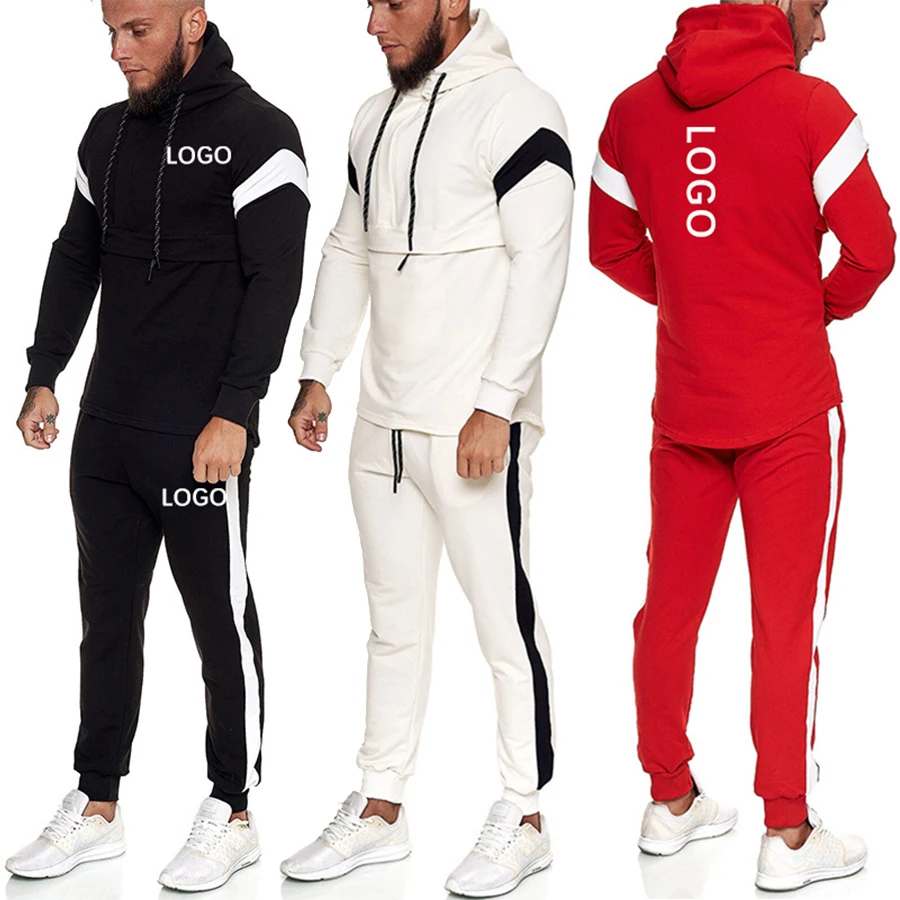 

wholesale male two piece jogger sets patchwork color block tracksuit men hoodie and sweat pants set, Black,white,red or oem colors