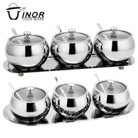 

3 pcs set stainless steel seasoning containers sugar bowl with lid