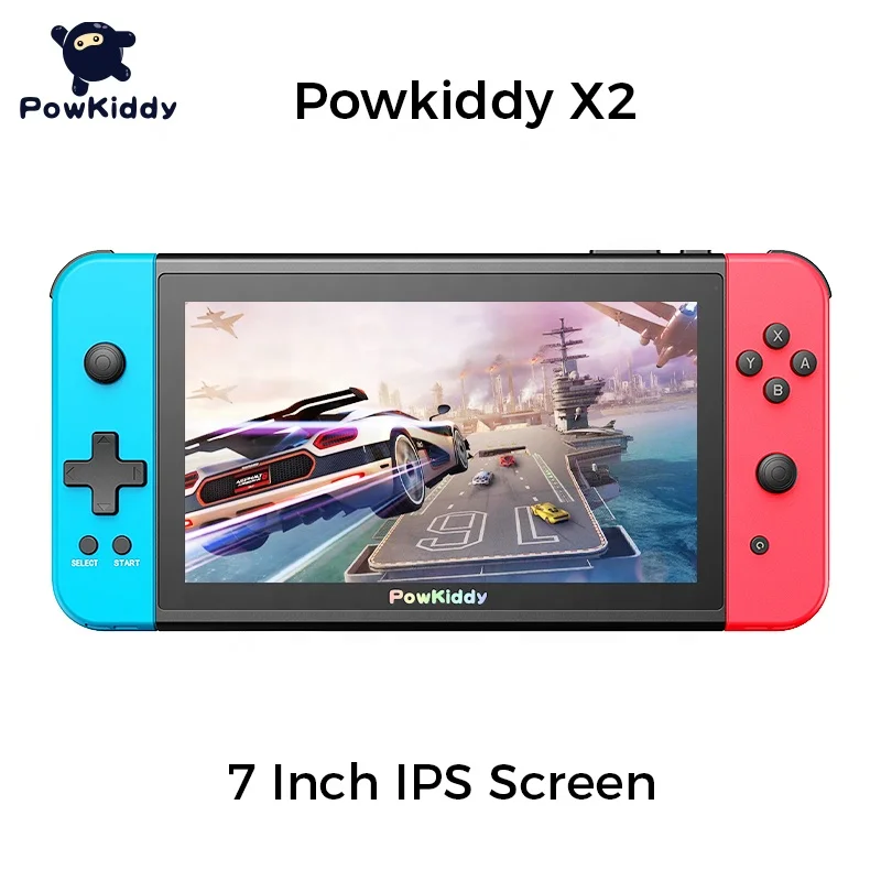 

POWKIDDY X2 7 "IPS Screen Handheld Game Console Built-in 11 Simulator PS1 3D Game Retro Arcade Console 2500 Game Children's gift, Blue red