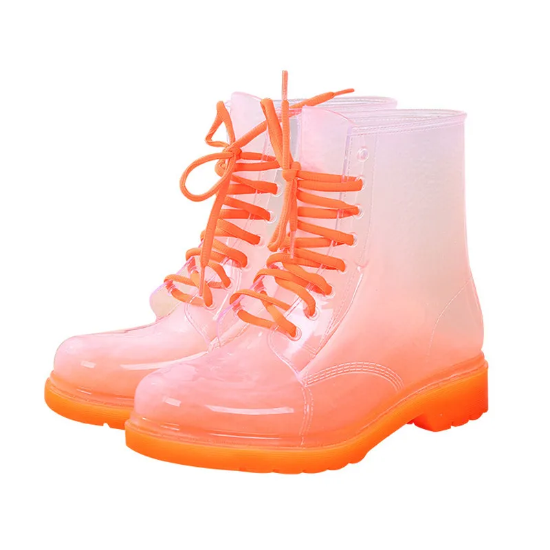 

Fashion Women Rain Boots Waterproof Lady Shoes Transparent Candy Color Ankle Outdoor Girl's Shoes, Green/pink/yellow/blue/white/orange