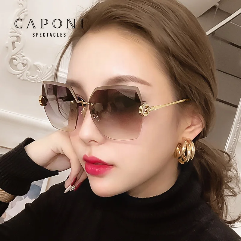 

CAPONI Luxury Design Sunglasses Women Frameless Oversize 2020 Sun Glasses Cutting Lens Fashion Lady Eyewear Accessories CP31264