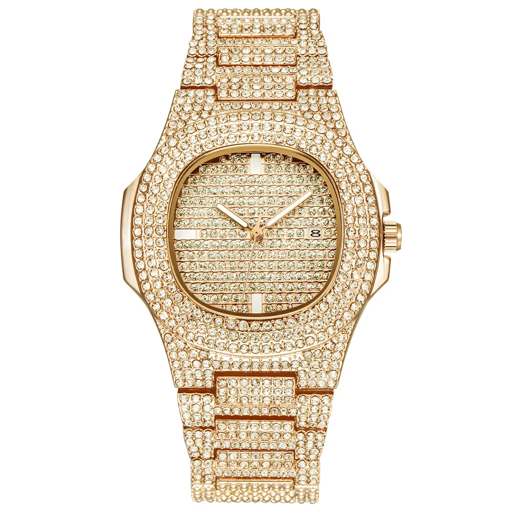 

Mens Watches Luxury Brand Fashion Full Diamond Date Quartz Watch
