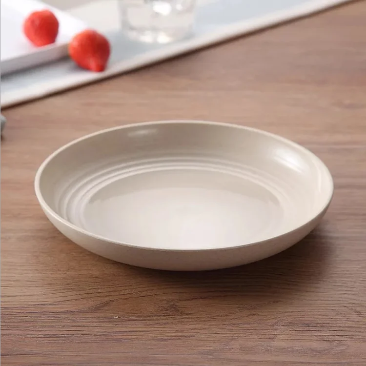 THETHO 4PCS 23cm Wheat Straw Dinner Plates 4 Color Eco-Friendly Family Dinner Plates Fruit Plates Healthy for Kids