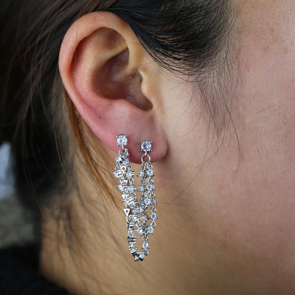 

Bling 5A Cz Rhinestone earrings Tassel dangle Earring For Women Luxury Jewelry Long chain Earring Party fashion accessories