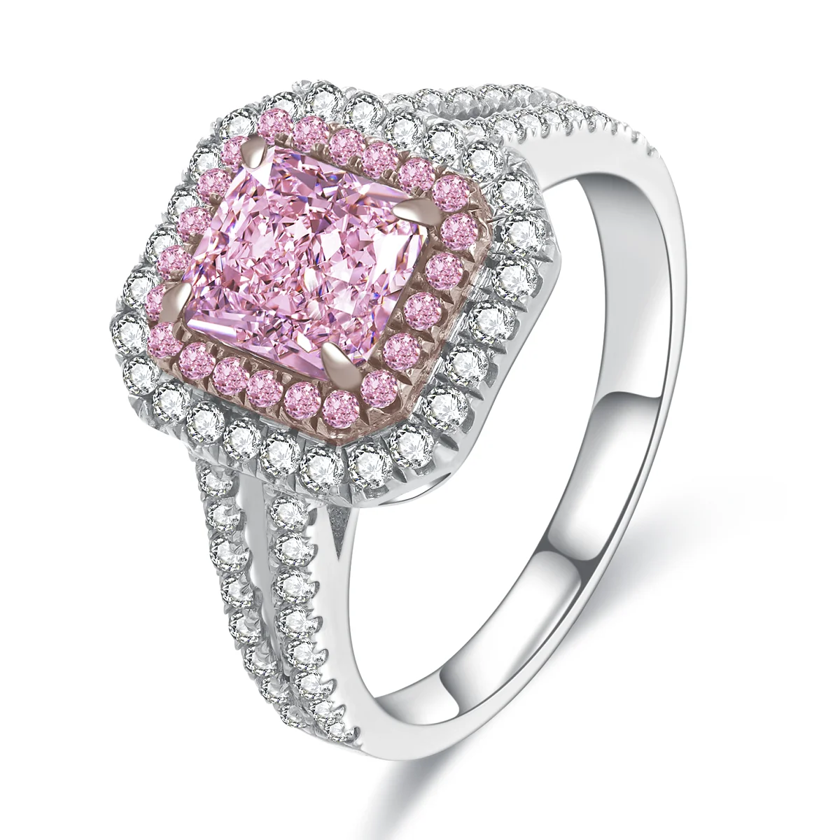 

Anster 2021 Dubai hot sale jewellery price list 1 carat diamond womens men adjustable rings with 1.0ct cushion simulated diamond, Yellow, pink, white, blue