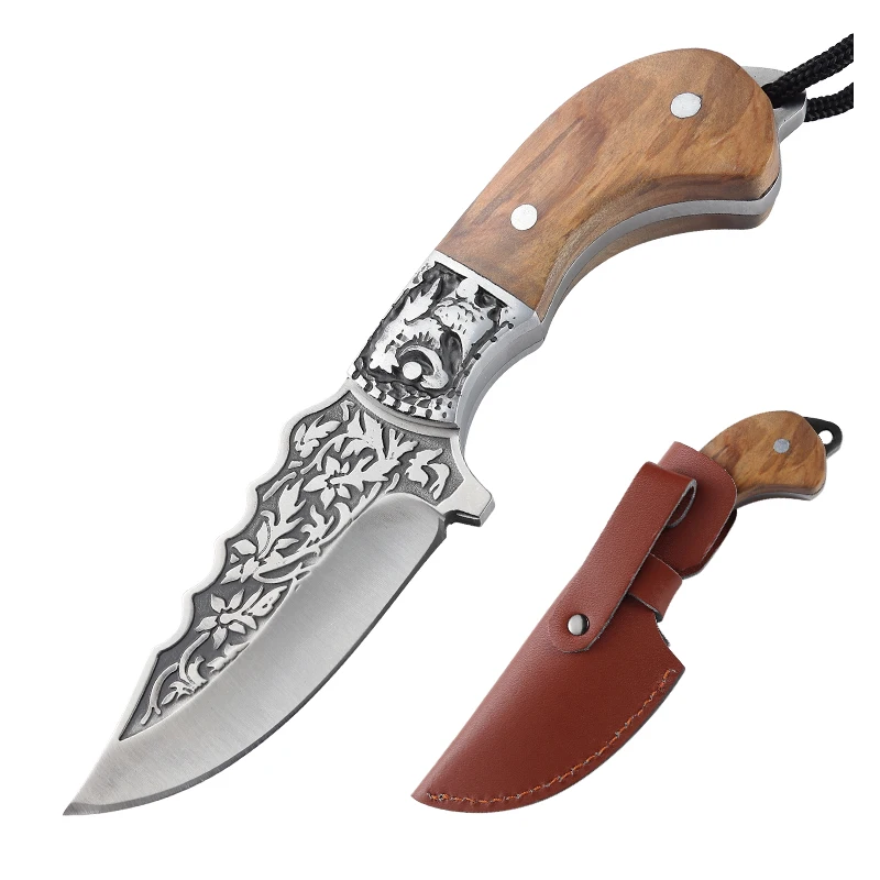 

Fixed Blade Knife with Sheath Outdoor Survival Tactical Knife Wood Handle Camping Hunting Knives EDC Full Tang
