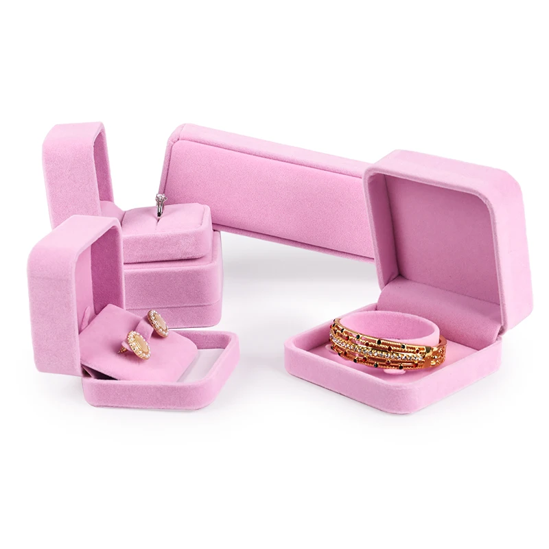 

SUNDO jewelry gift packaging velvet necklace earring bangle ring box pink velvet jewellery boxes, Pink/blue/brown/black/beige