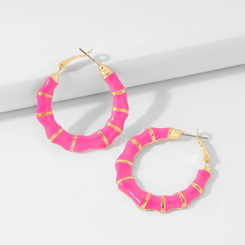 

Wholesale New Punk Personalized Big Hoop Earrings Large Enamel Color Bamboo Earrings For Women, 1colors to choose
