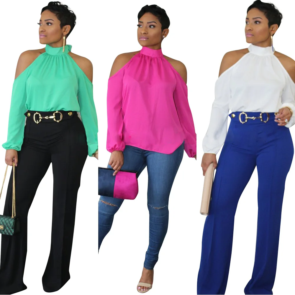 

Women Fashion Long Sleeve Chiffon Top Cold Shoulder Club Sexy Trendy Shirt Top Stylish Bandage Back Western Wear Tops RS00080