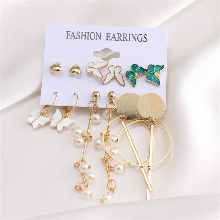 

VKME Fashion Gold Hoop Earrings Set Acrylic Pearl Crystal Oversize Metal Circle Butterfly Heart Flower Punk Earring