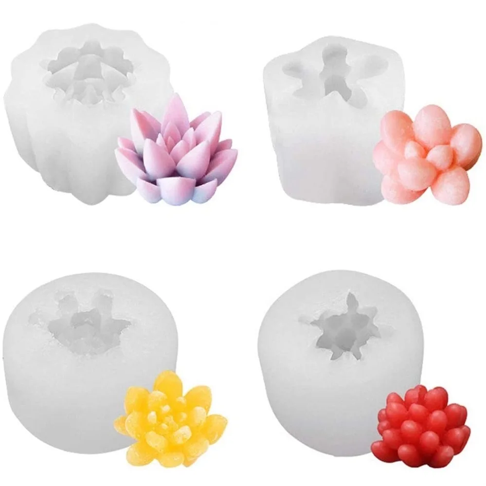 

Hot sell plaster candlestick DIY Cement Planter Pot Mould resin succulent moulds 3D succulent silicone flower candle molds, As the picture