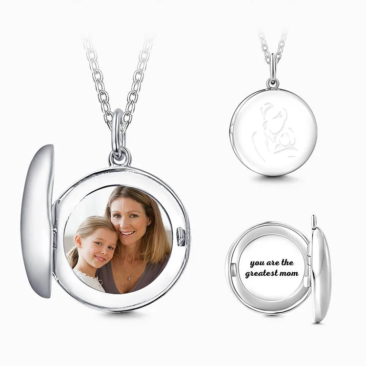 

Mother's Day Plating Platinum Round Engraving Picture Frame Photo Pendant Necklace