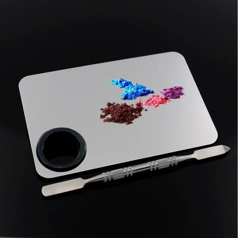 

Accept Customer Laser Logo Nail Art Cosmetic Tools Stainless Steel Makeup Nail Palette With Spatula