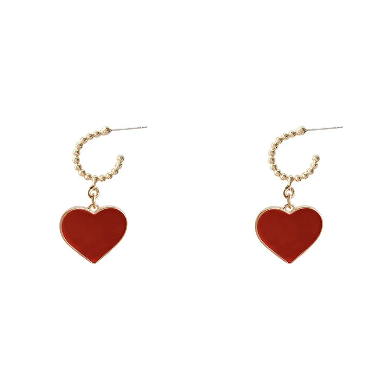 

Fashion 2021 Korean Red Heart Pendant Big Statement Drop Earring For Women Brincos Jewelry
