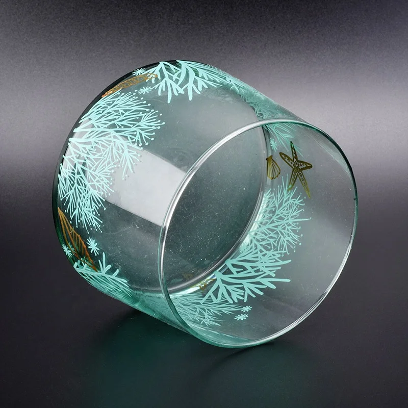 Transparent seaweed pattern candle vessel tea light glass candle jar wedding centerpieces in bulk