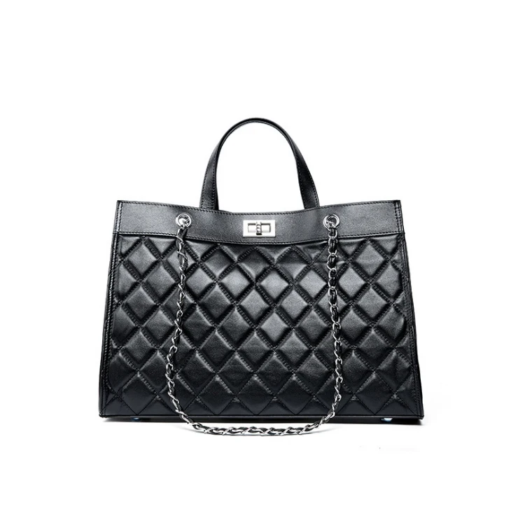 

Elegant Woman Plaid Chain Shoulder Handbag Leather Bag Wholesale Price Purses