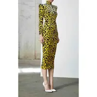 

A3350 Yellow Leopard Velvet Autumn Winter Christmas Evening Dress Long Sleeve Women Shirt Wholesale