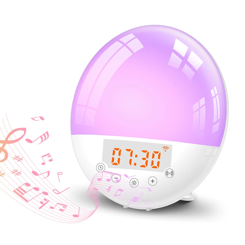 

Sunrise Sunset Wireless Wake Up Light Lamp with USB Charging port Snooze FM Radio Sleep Aid alarm Clock Smart