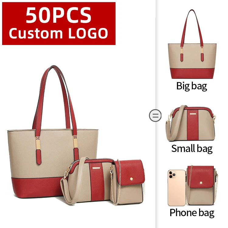 

Amazon Hot Selling De Bolso De Dama Women Luxury Design Pu Leather Custom Logo 3 In 1 Crossbody Lady Tote Hand Bag Sets Purses