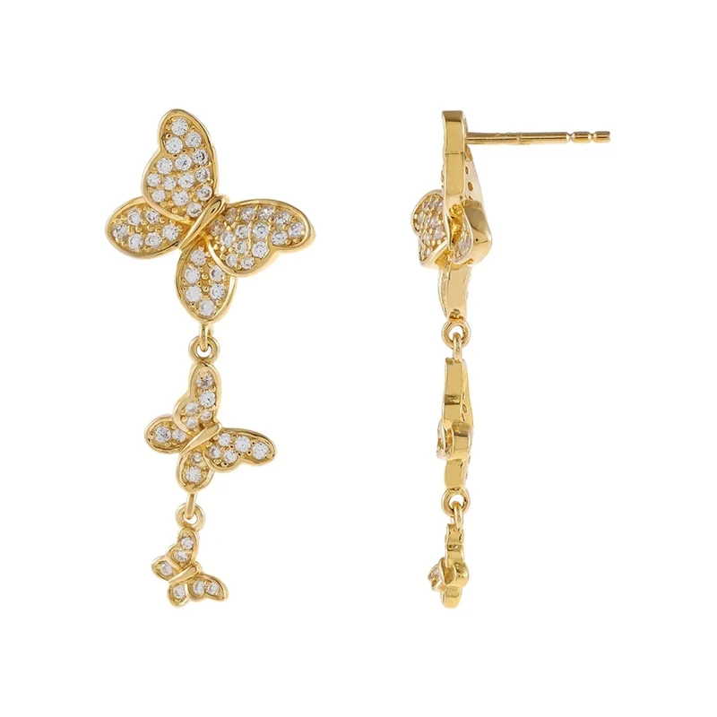 

2021 Romantic diamond 18k gold plated fine jewelry beautiful designed butterfly drop earrings