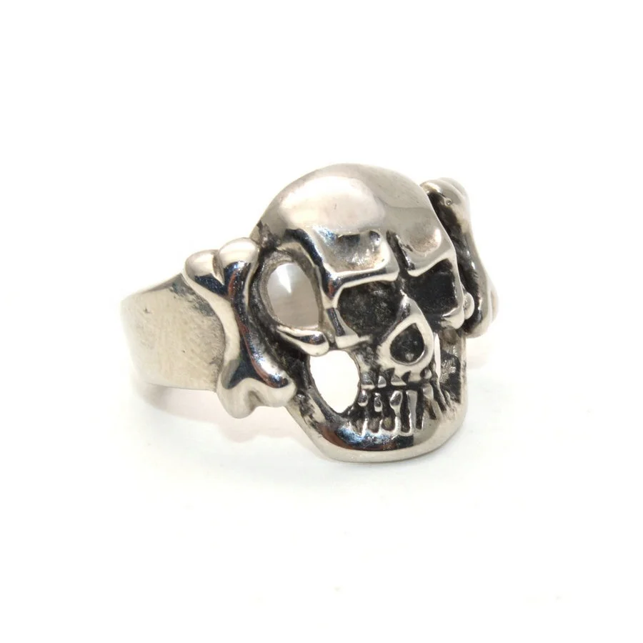 

Stainless Steel Human Skeleton Skull Head Punk Ring For Men, Steel color
