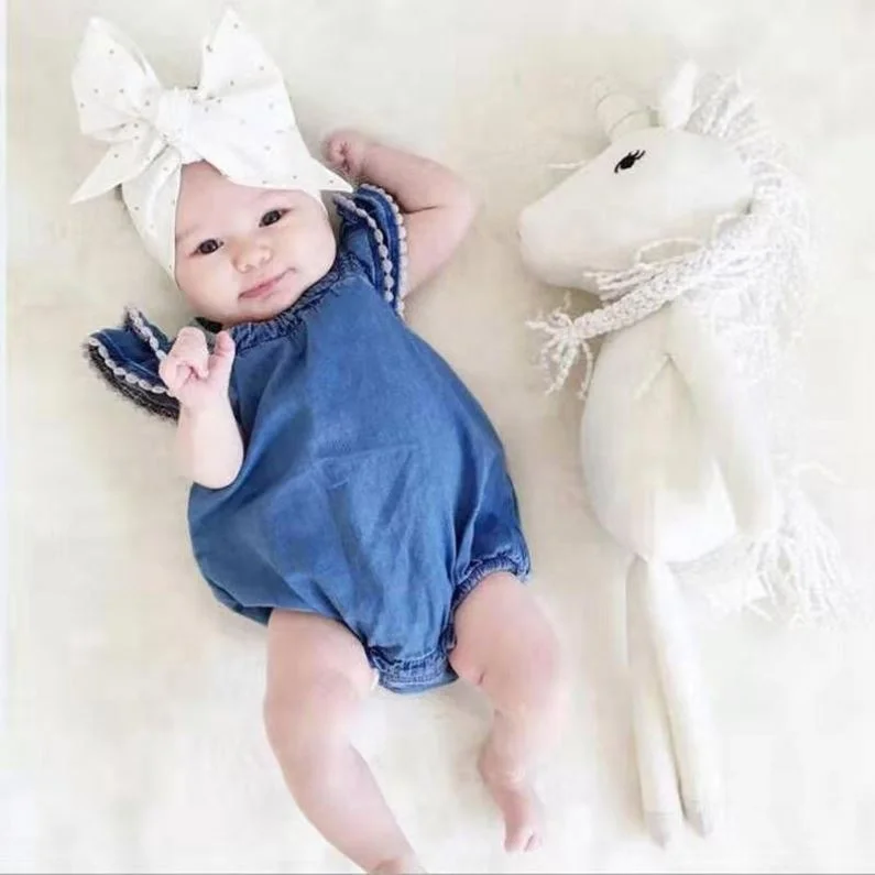 

Flutter Sleeve Girls Top Cheap Newborn Baby Summer Clothing Set Girls kids Denim Romper Jumpsuit Outfits Sunsuit Clothes 0-24M