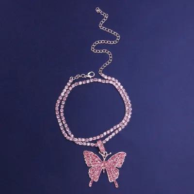 

European Luxury Big Butterfly Charm Ankle Bracelets Full Crystal Butterfly Tennis Chain Anklets for Women