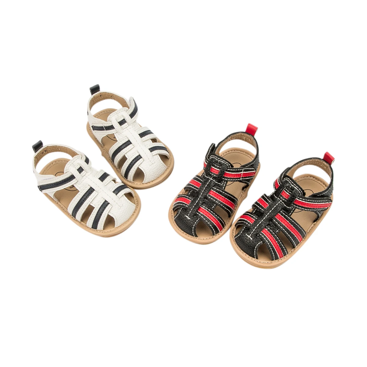 

Hot selling fashional rubber soft sole easy to wear 0 18 months toddler boy baby boy sandals shoes, White, black