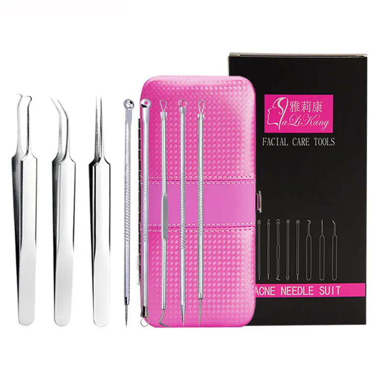 

Hot Sale Face Care Stainless Steel Needle Tool Blackhead Extractor Comedone Acne Remover Pimple Tool Kit, Customized