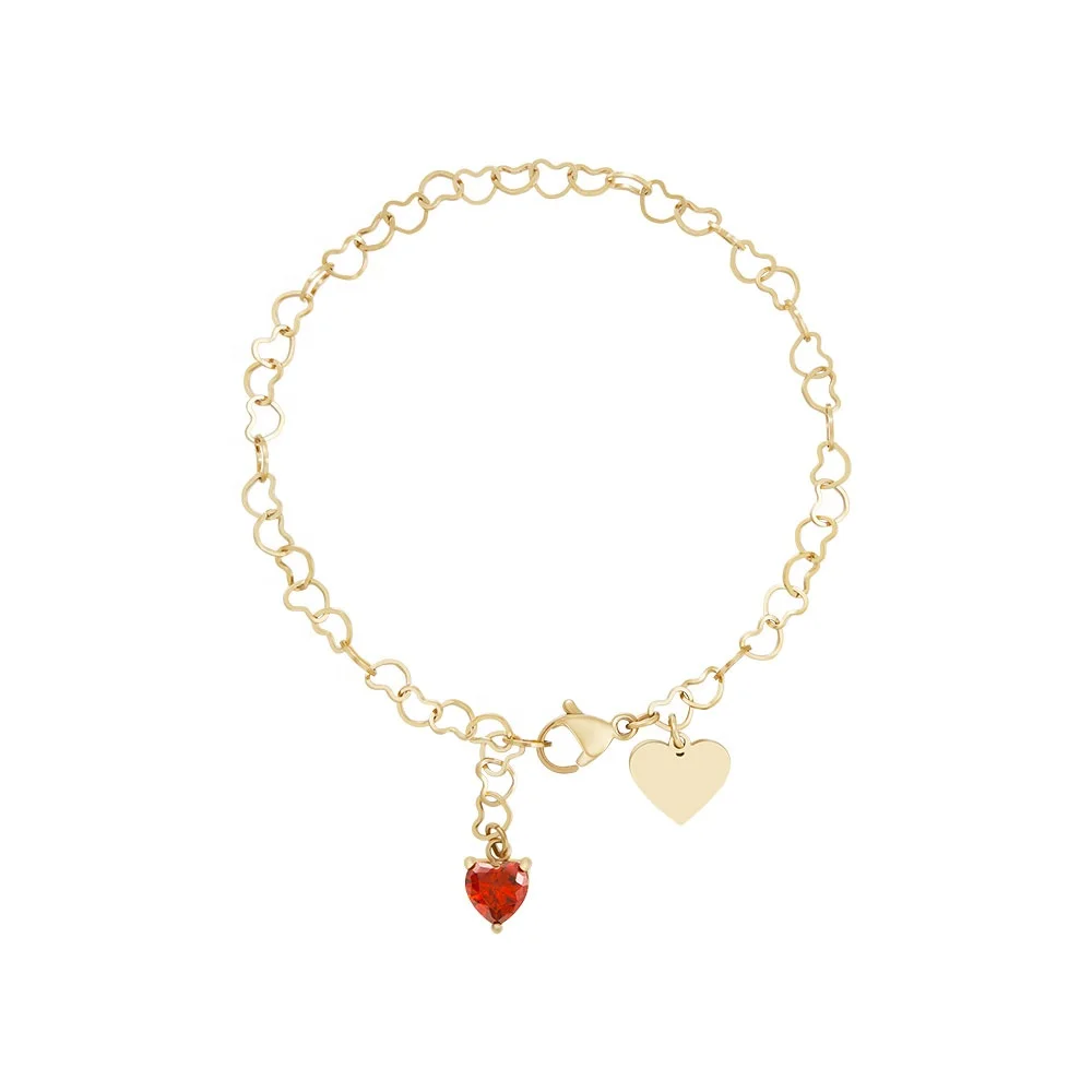 

Latest 18K Gold Plated Stainless Steel Jewelry Hollow Heart Chain Red Zircon Heart Pendant For Women Gift Bracelet B232335