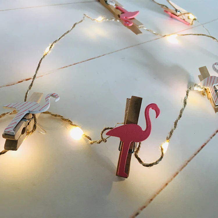 2.2M Wooden Flamingo Copper Wire Led Photo Clip Light String