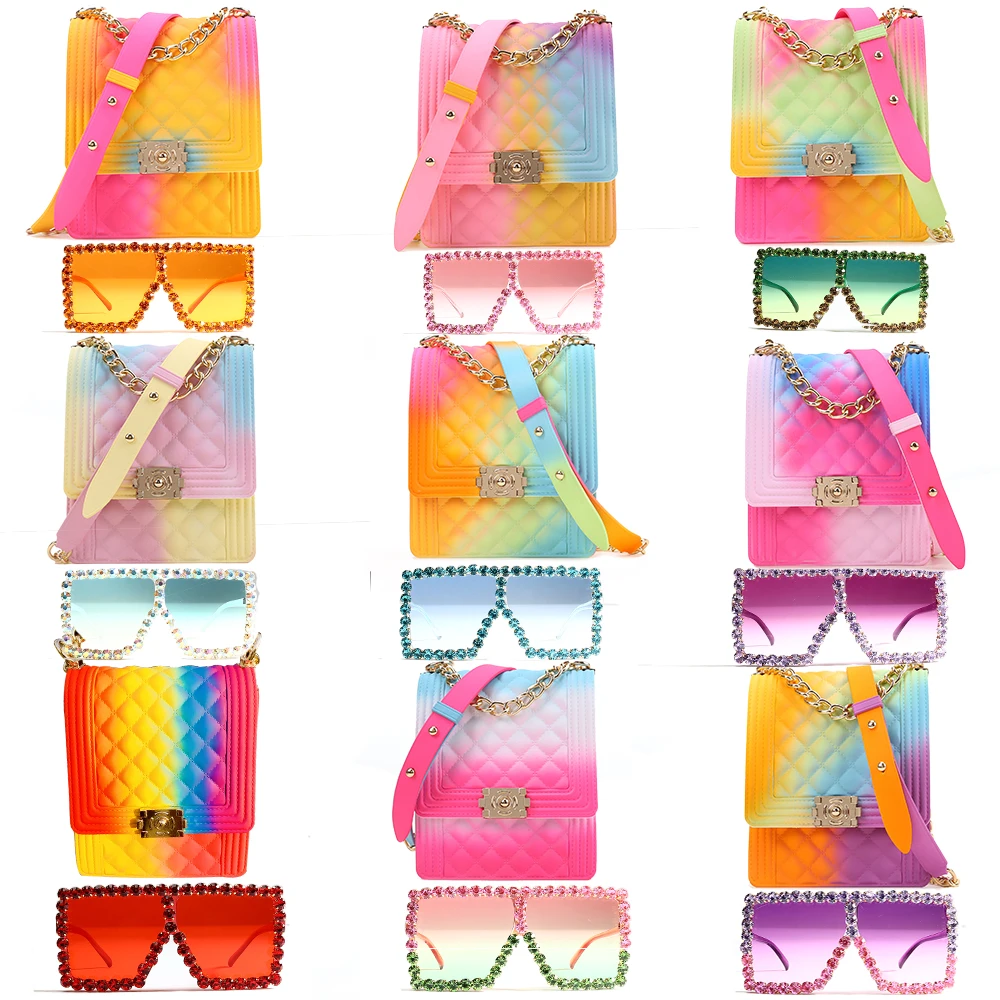 

jelly purse handbags 2020 new ladies handbag transparent metal decorative shoulder bag Messenger purse and sunglasses set, Customers' requirement