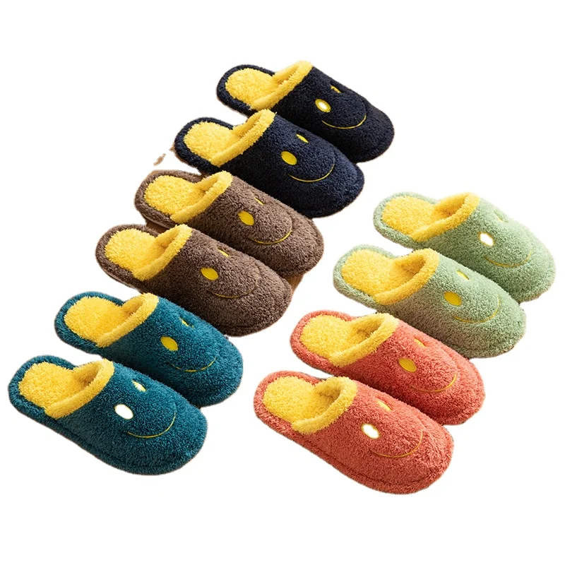 

Sleepers shoes women slipper autumn and winter home plush warm smiley slippers anti-slip thick-bottomed home slippers for men, Picture